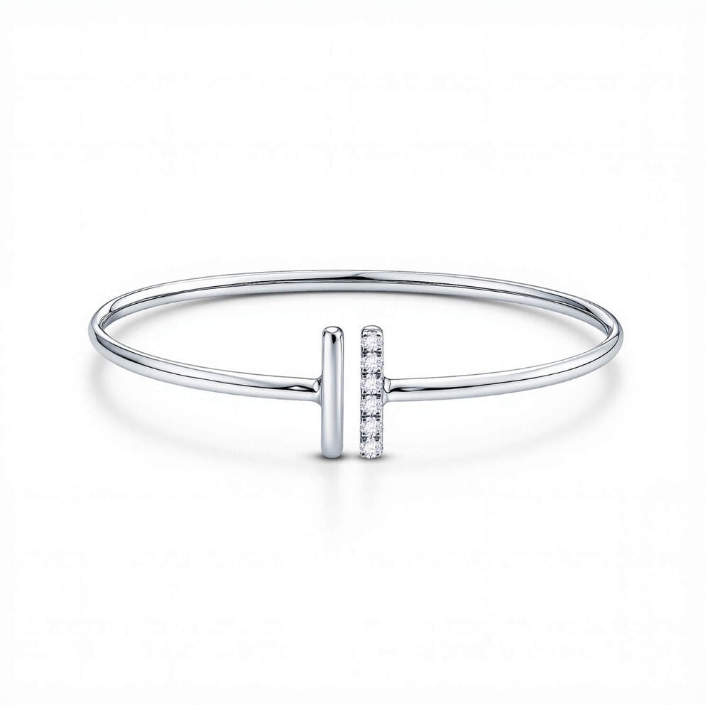 Born Axis Sterling Silver 0.30ct Lab Grown Diamond Two Bar Bangle