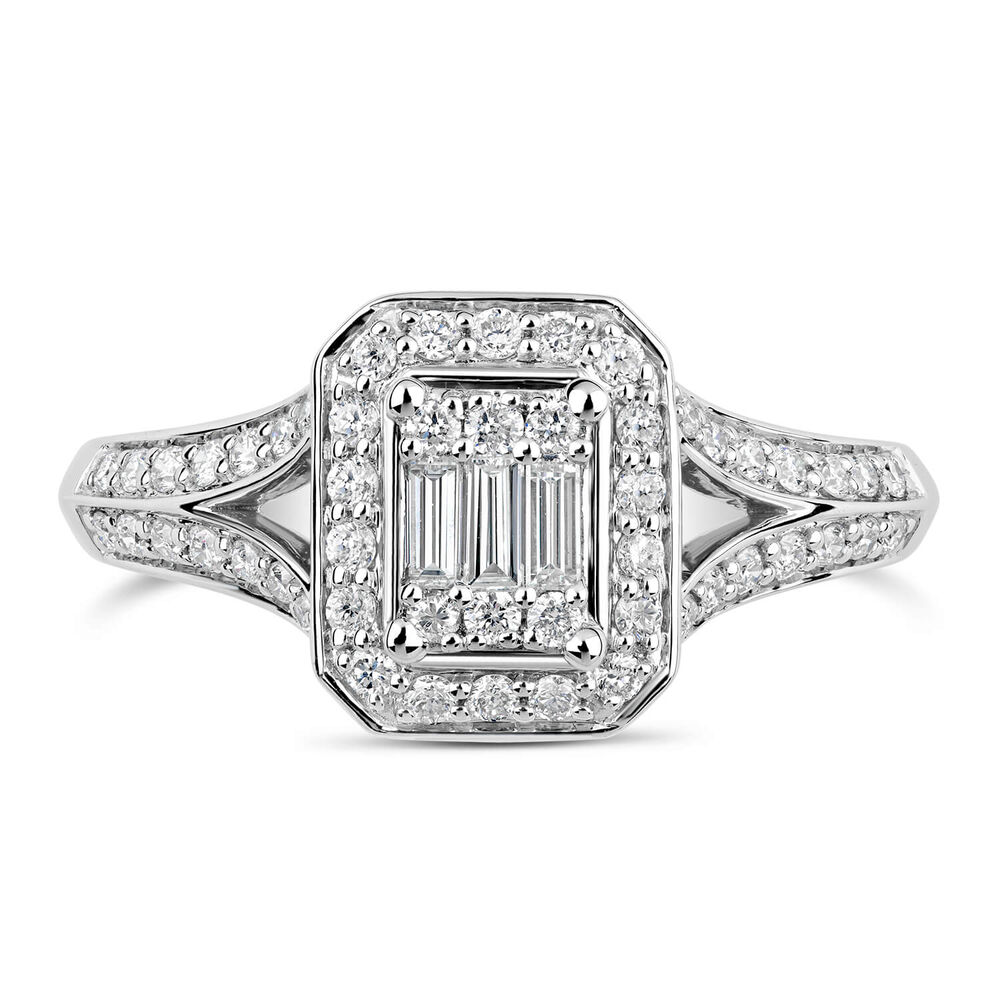 18ct White Gold Baguette Centre 0.50 Carat Diamond Frame Split Shoulders Ring image number 6