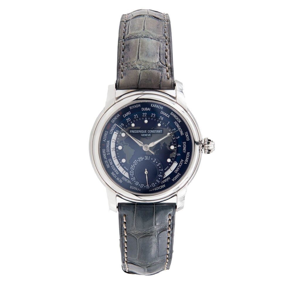 Pre-Owned Frederique Constant Classics Worldtimer 42mm Blue Dial Leather Strap Watch image number 0