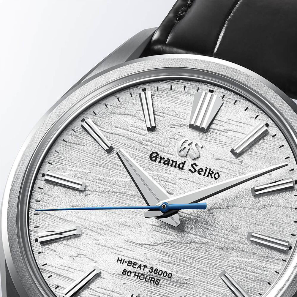 Grand Seiko Evolution 9 'Birch Bark' Titanium Hi-Beat 38.6mm Silver Dial Leather Strap Watch
