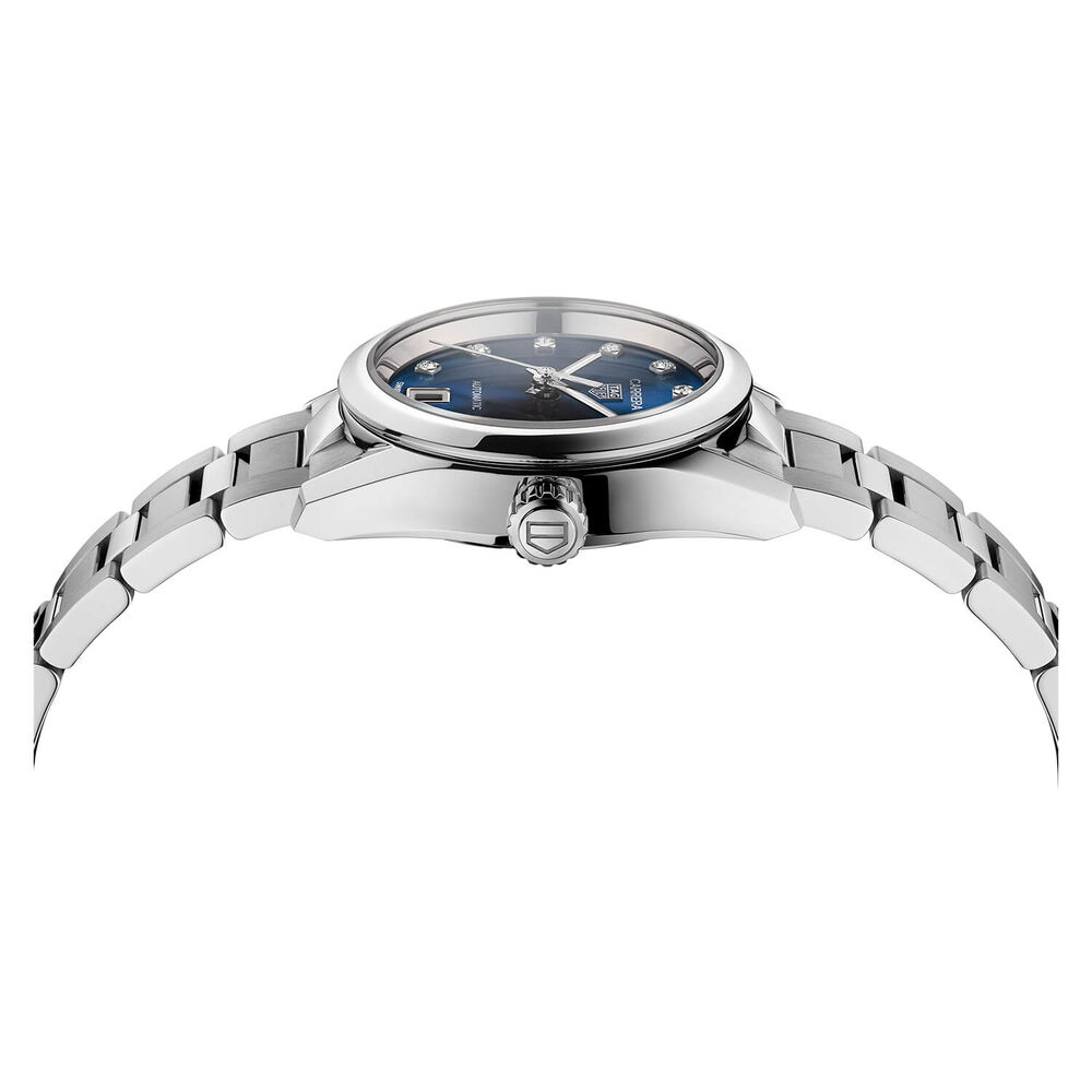 TAG Heuer Carrera Date 29mm Blue Dial Diamond Dots Stainless Steel Bracelet Watch image number 2