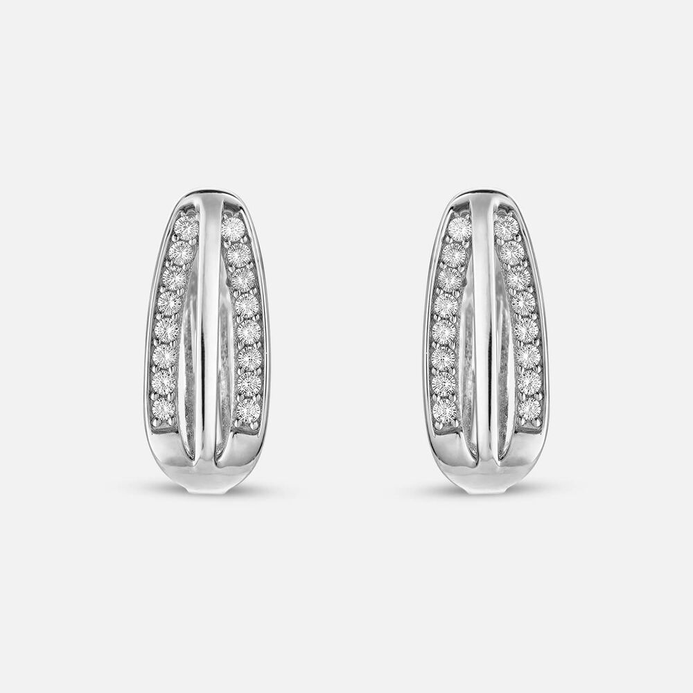 9ct White Gold Cubic Zirconia Channel Set Split Huggie Earrings
