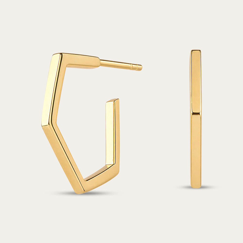 Yellow Gold Plated Sterling Silver 4 Corner Hoop Earrings