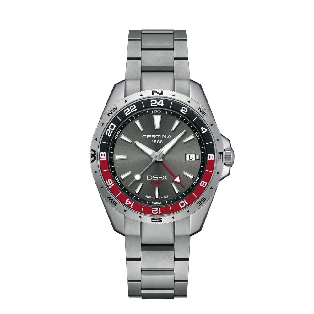Certina DS-X GMT 41mm Grey Dial Grey & Red Bezel Stainless Steel Bracelet Watch