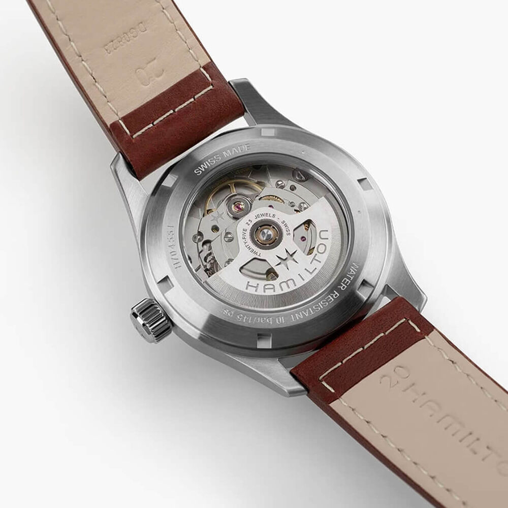 Hamilton Khaki Field 38mm Green Dial Brown Leather Strap Watch image number 4