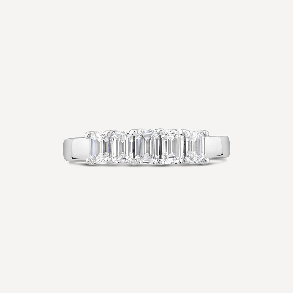 Born Platinum 0.90ct Lab Grown 5 Stone Emerald Cut Half Eternity Diamond Ring image number 1