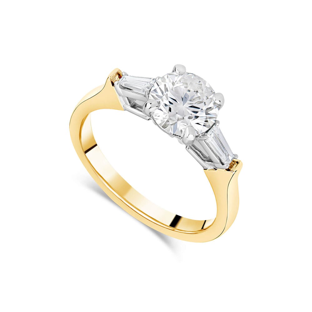 Born 18ct Yellow Gold 1.38ct Round Solitaire & Baguette Diamond Sides Ring image number 0