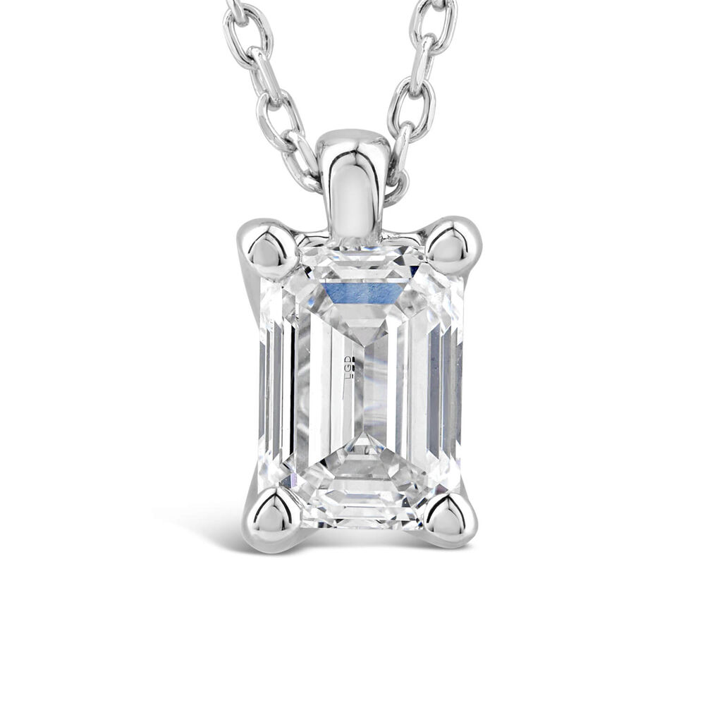 Born 18ct White Gold Lab Grown 0.70ct Emerald Cut Diamond Pendant