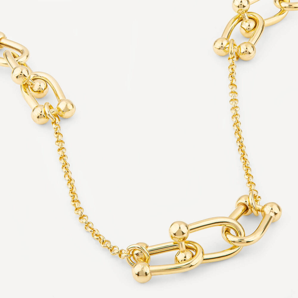 Yellow Gold Plated Sterling Silver Stationed Stirrup Chain Necklet image number 2
