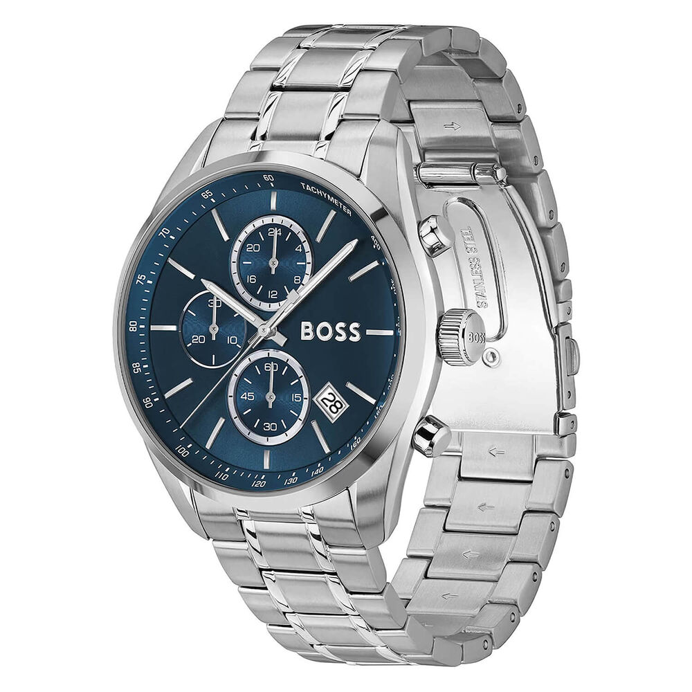 BOSS Grand Prix 44mm Blue Chronograph Dial Steel Bracelet Watch image number 1