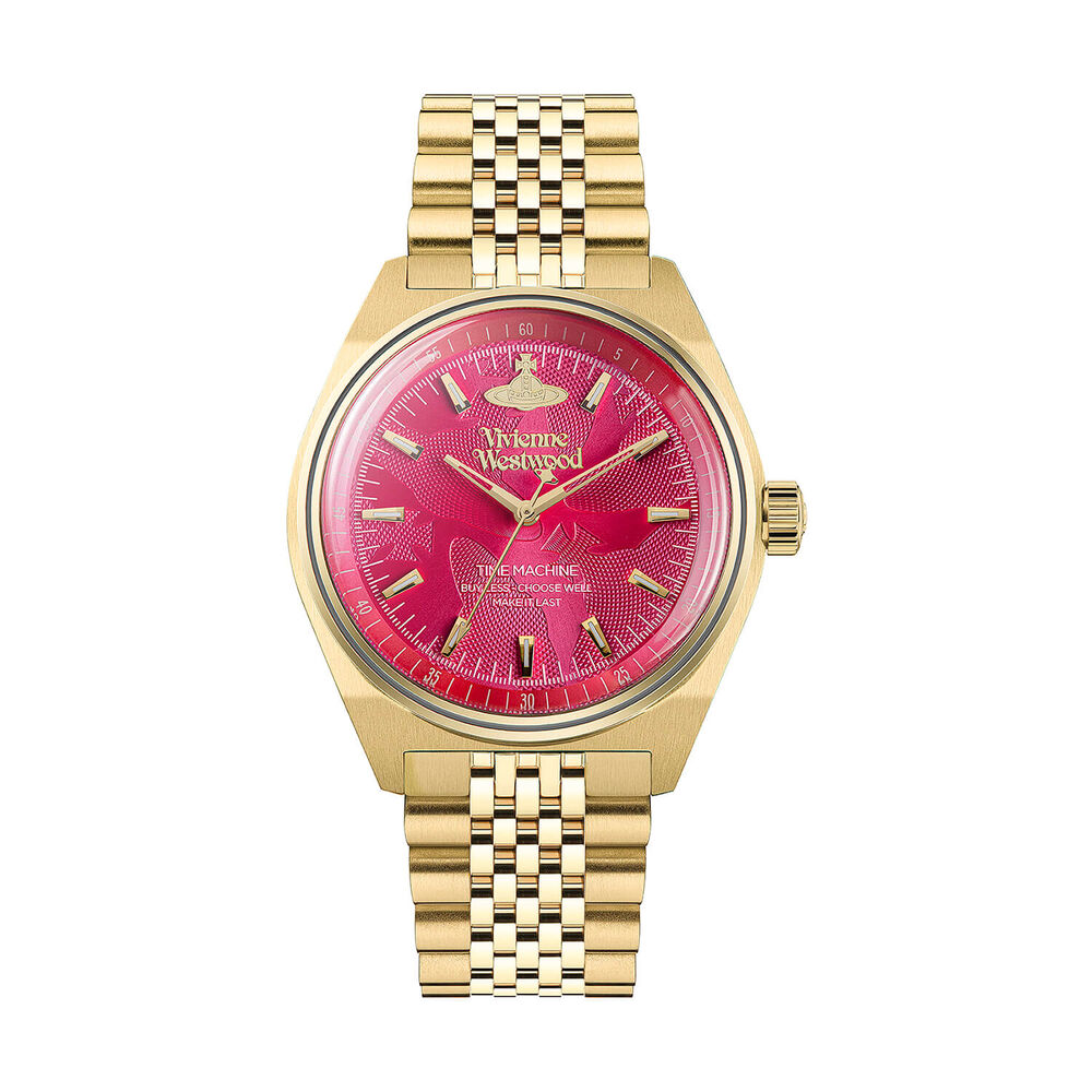 Vivienne Westwood Lady Sydenham 40mm Hot Pink Dial Yellow Gold Steel Bracelet Watch image number 0