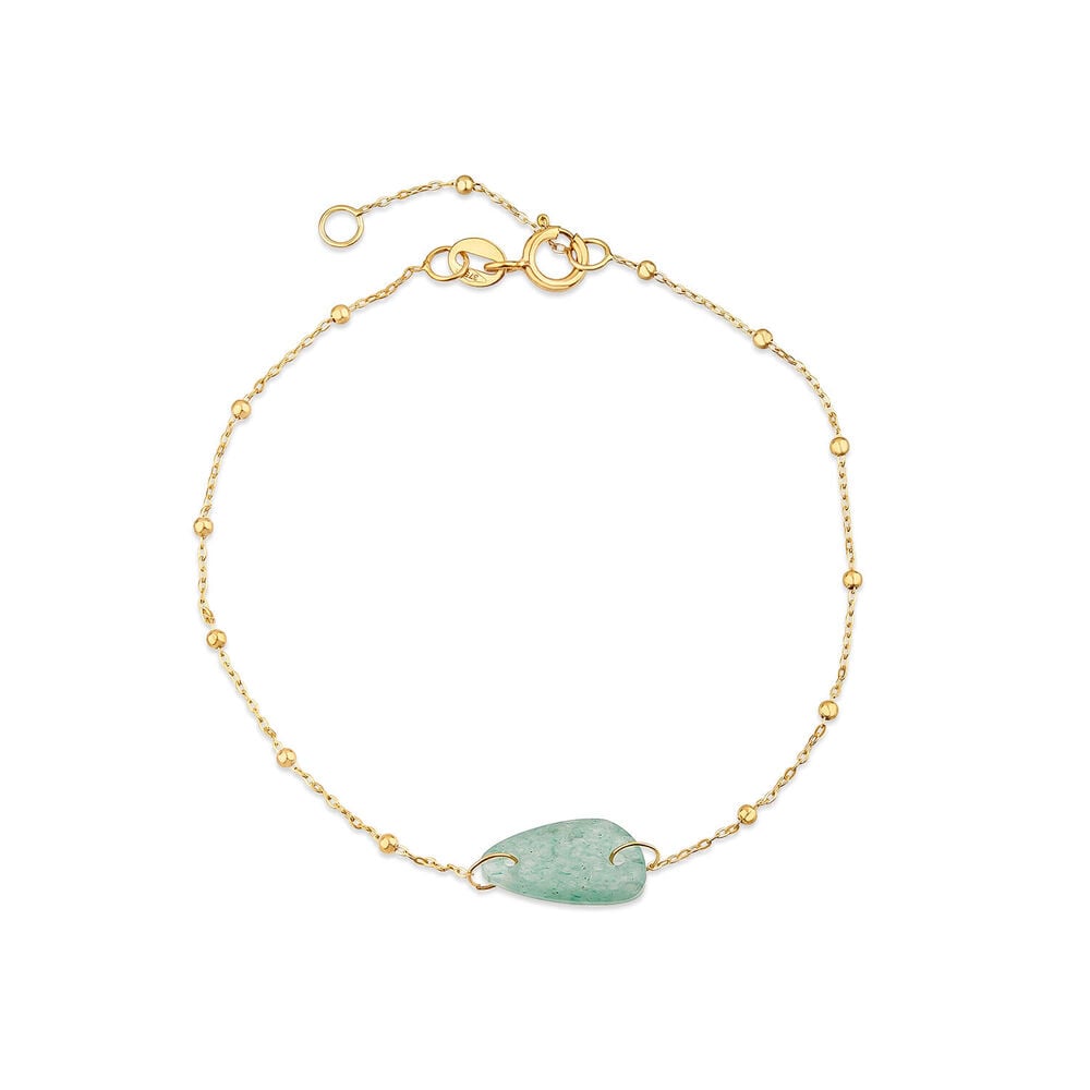 9ct Yellow Gold Aventurine Verde Green Pebble Beaded Bracelet image number 0