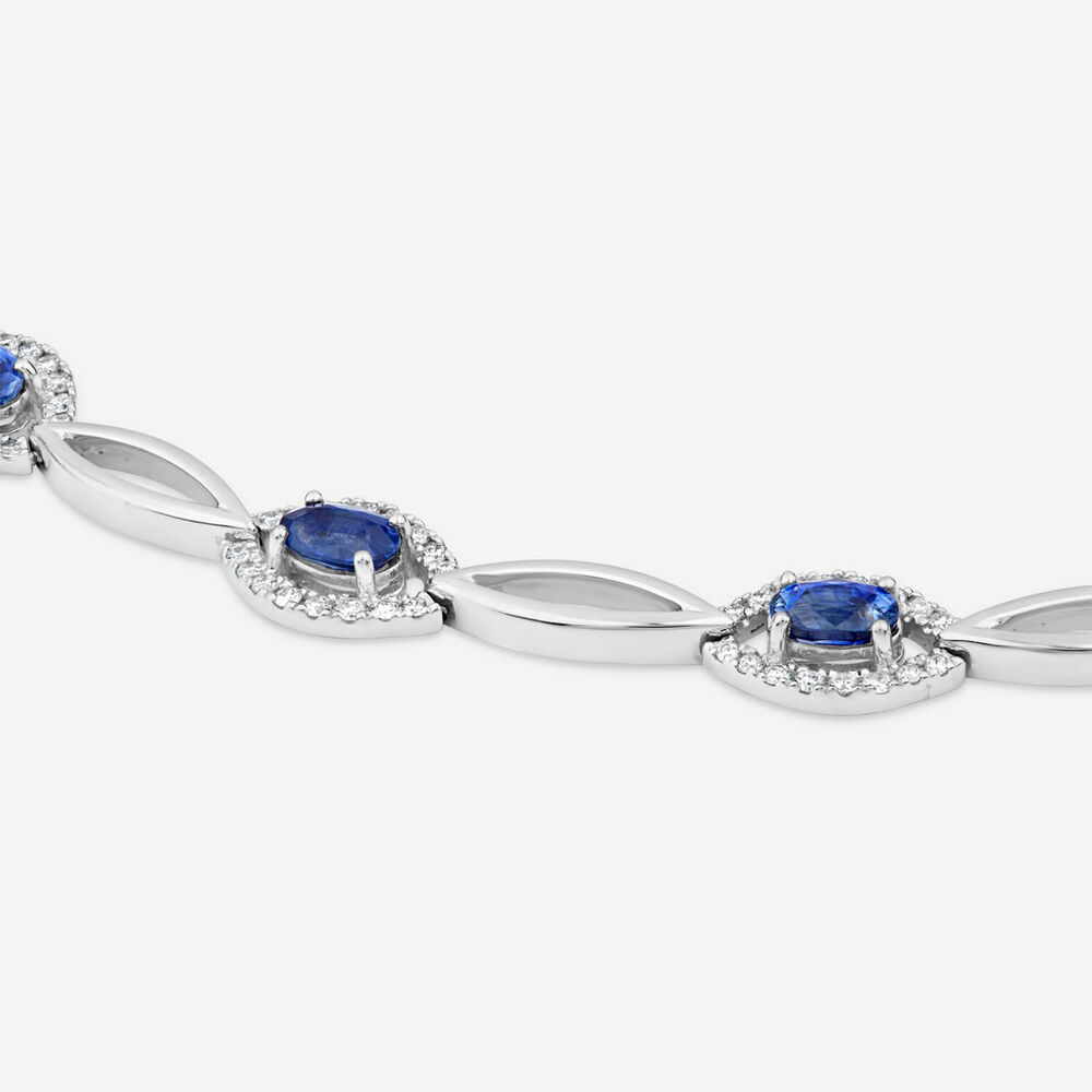 9ct White Gold Sapphire & 0.71ct Oval Diamond Bracelet image number 2