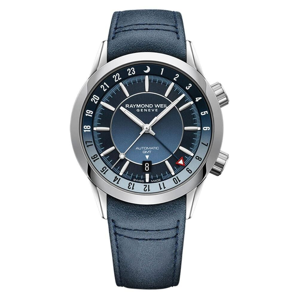 Raymond Weil Freelancer GMT 40.5mm Blue Dial Leather Strap Watch image number 0