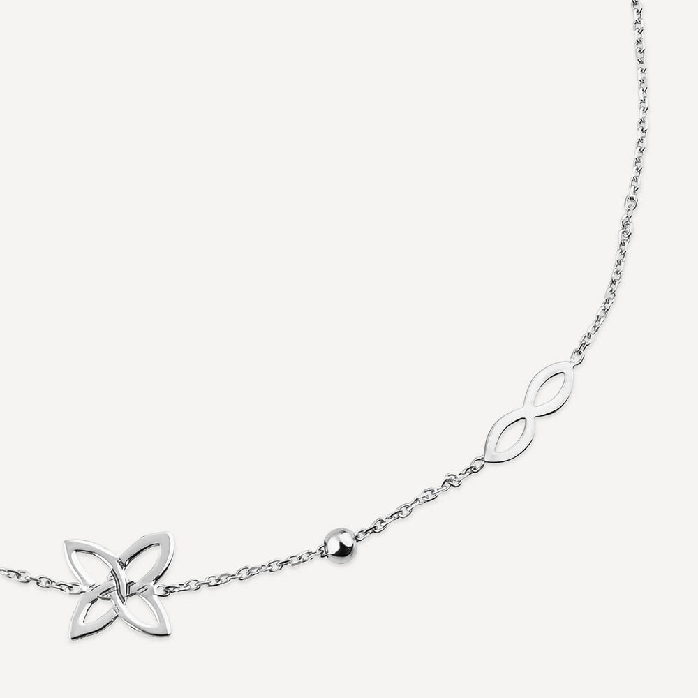 9ct White Gold Flower Infinity Beads Bracelet image number 1