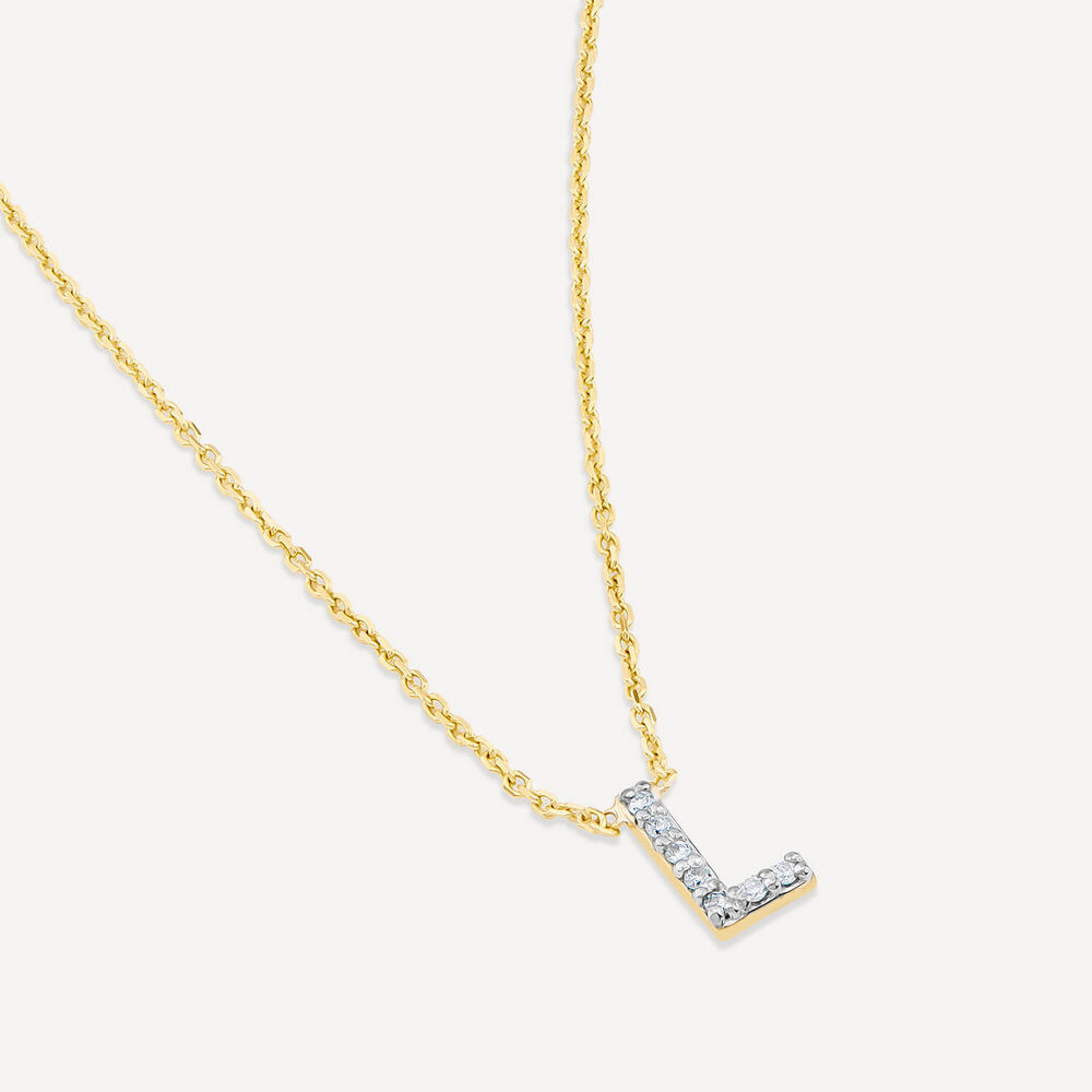 9ct Yellow Gold Petite 0.028ct Diamond Initial "L" Necklet image number 3