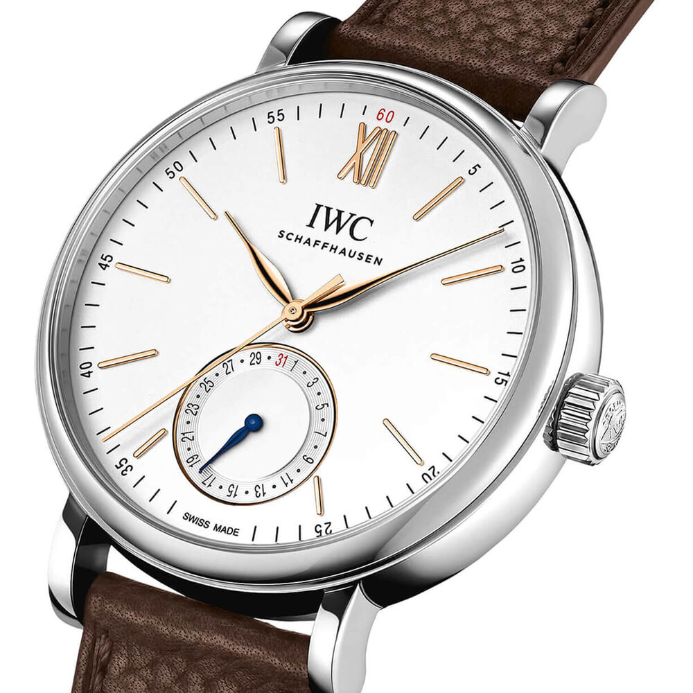 IWC Schaffhausen Portofino Pointer Date 39mm Silver Dial Brown Leather Strap Watch image number 1