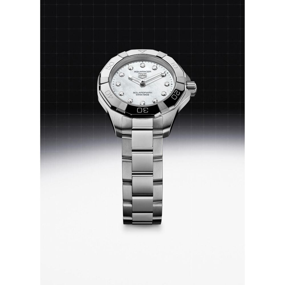 TAG Heuer Aquaracer Professional Solargraph 100 28mm MOP Dial Diamonds Steel Bracelet Watch