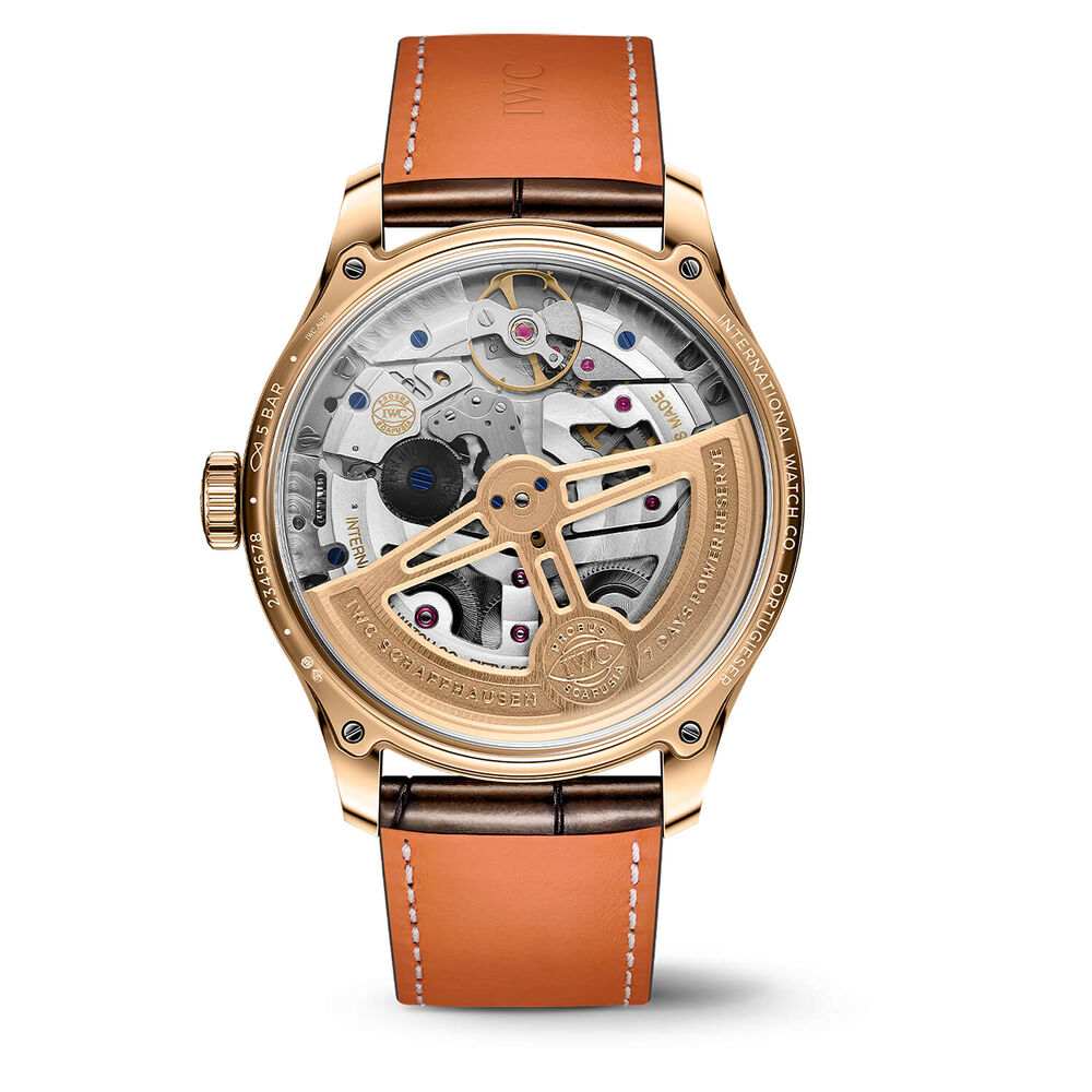 IWC Schaffhausen Portugieser Perpetual Calendar 44 Silver Moon Dial Brown Leather Strap Watch image number 2