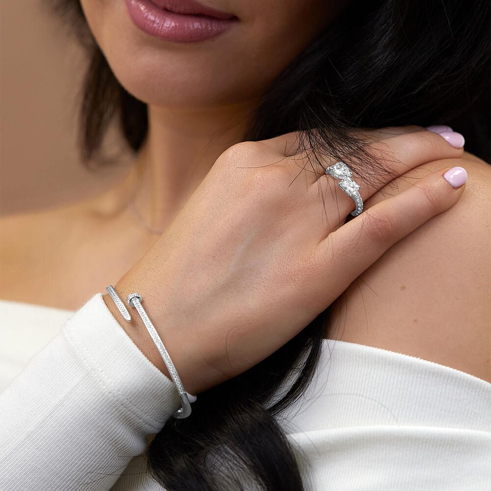 Sterling Silver Cubic Zirconia Open Nail Bangle image number 4