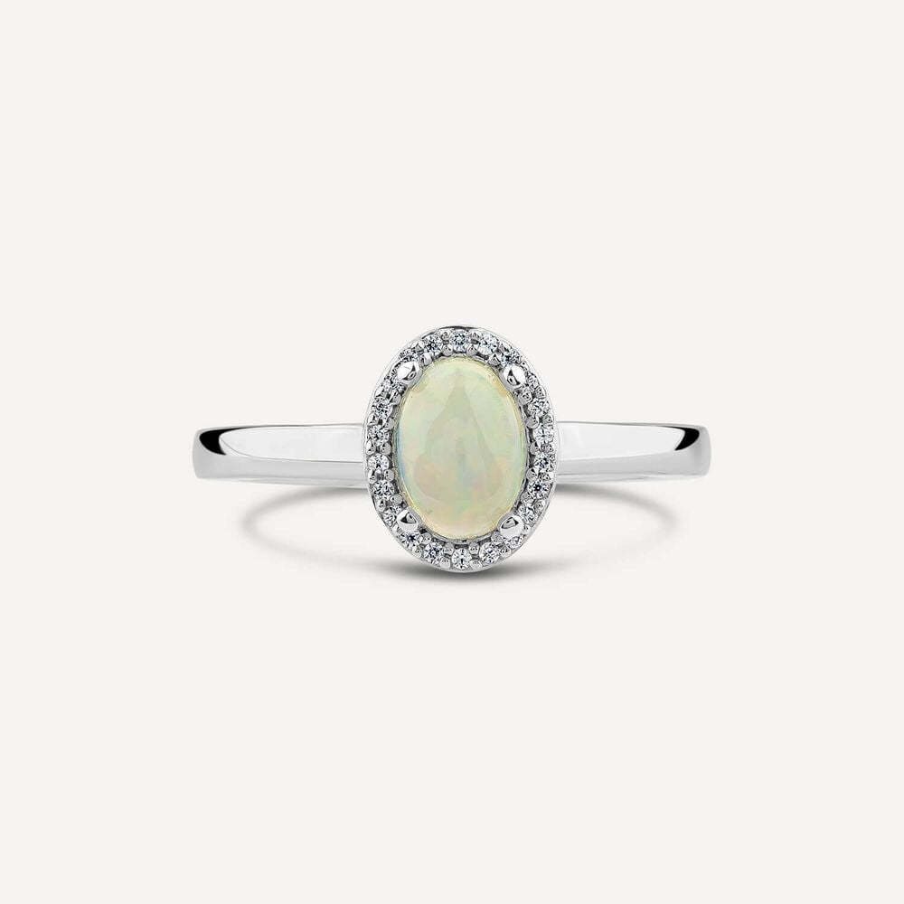 9ct White Gold 0.06ct Opal & Diamond Halo Ring image number 1
