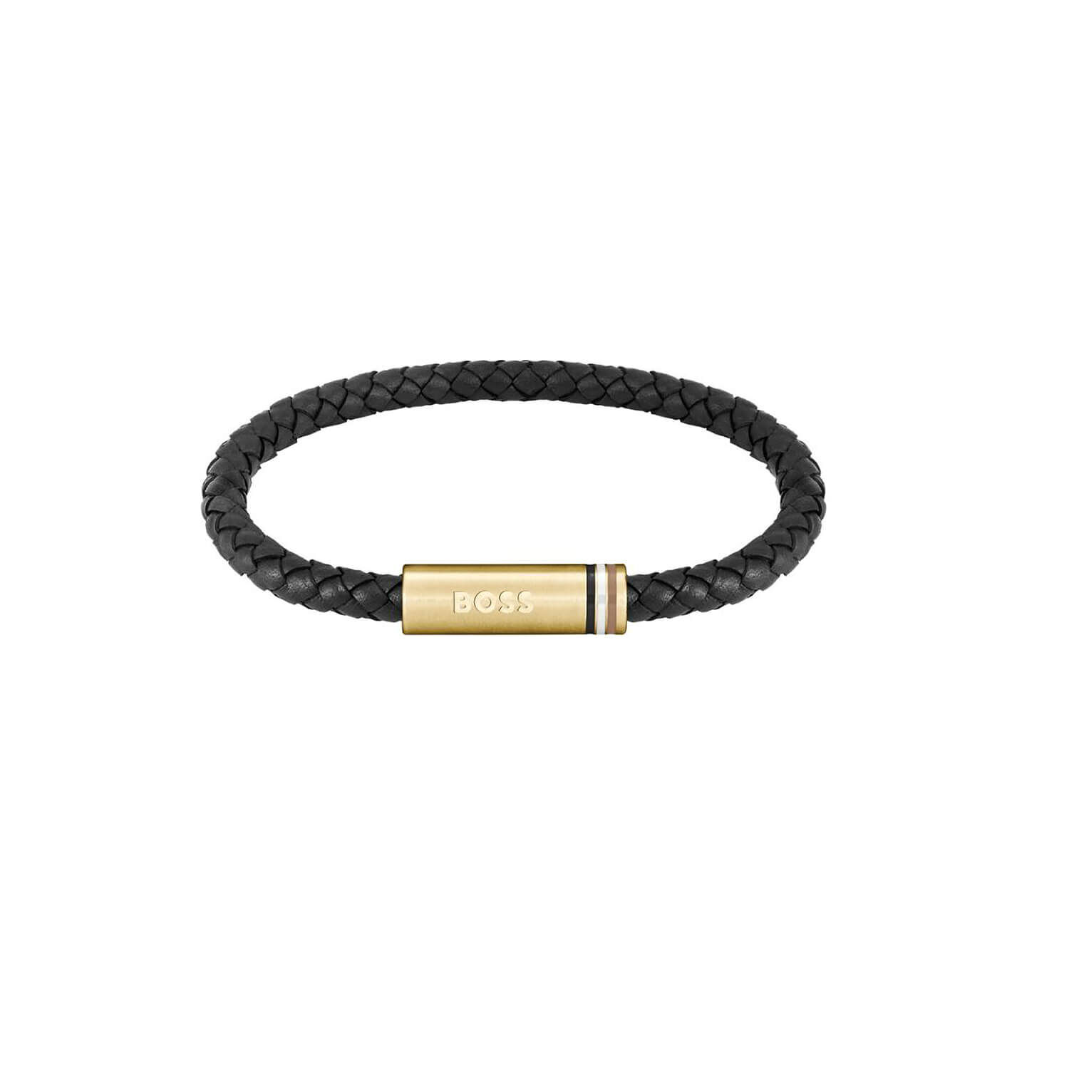 BOSS Black Braided Leather Bracelet