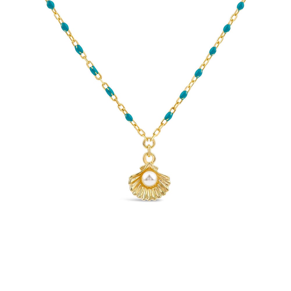 Yellow Gold Plated Sterling Silver Turquoise Beads With Shell Pendant image number 0