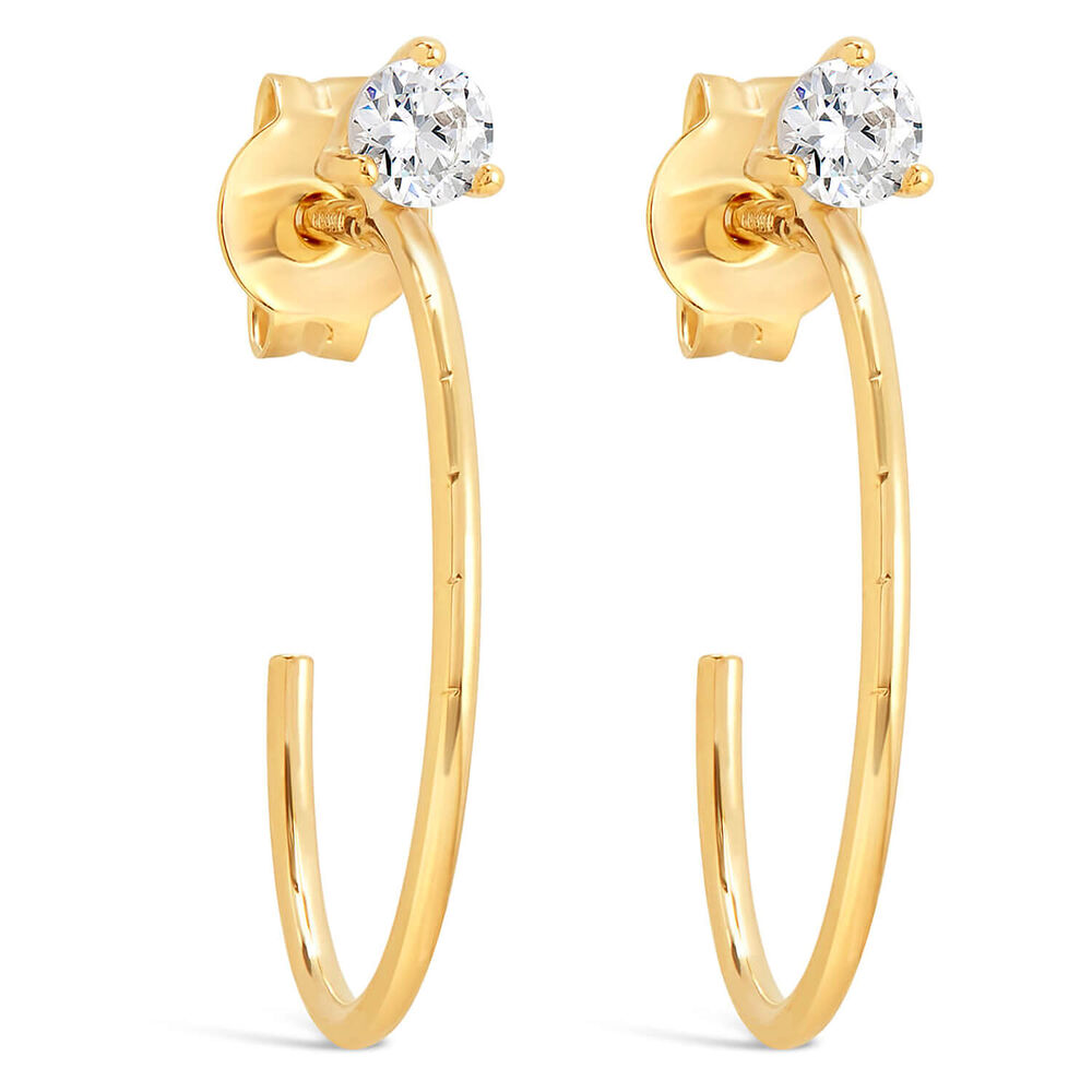9ct Yellow Gold 15mm Half Hoop Cubic Zirconia Earrings image number 0