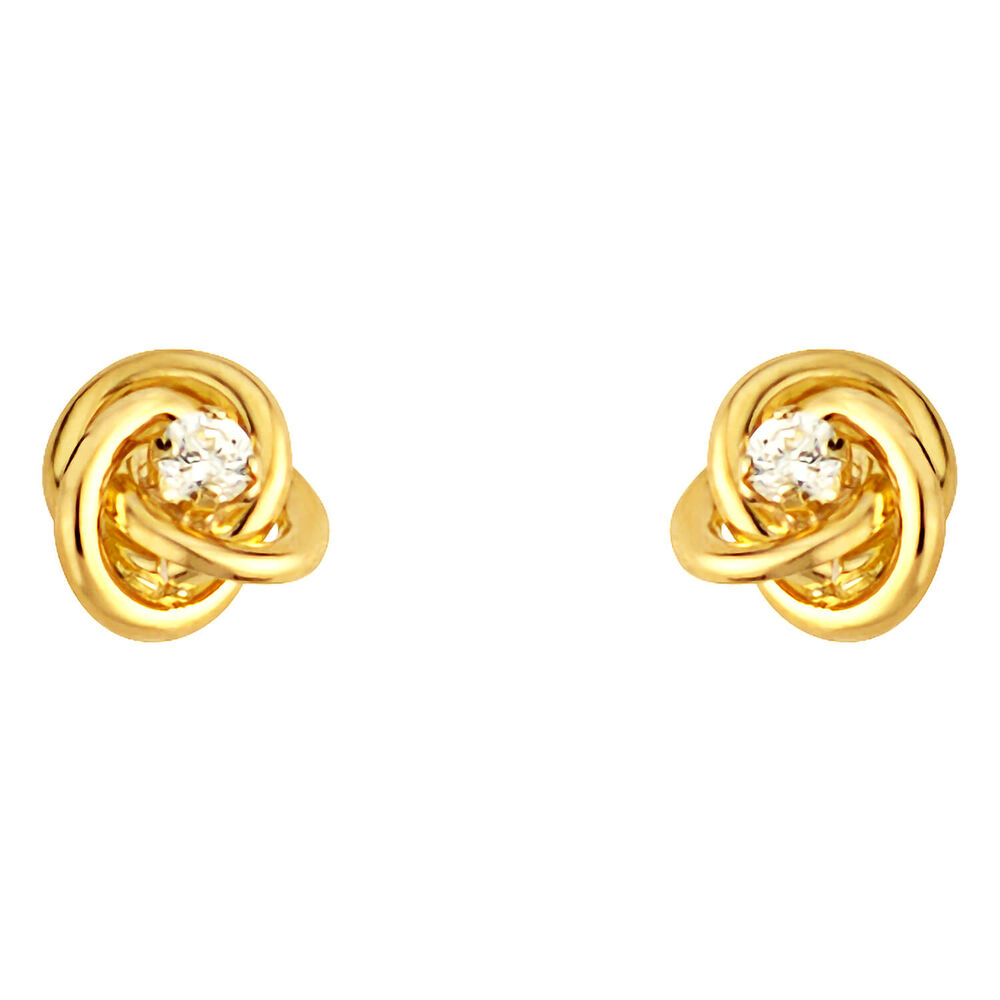 9ct gold cubic zirconia knot stud earrings image number 0