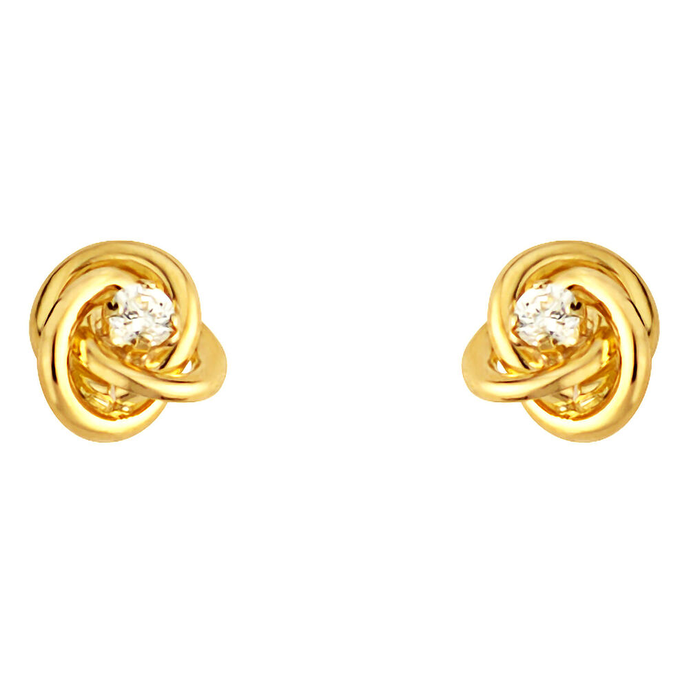 9ct gold cubic zirconia knot stud earrings image number 0