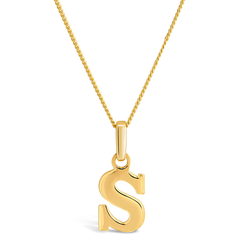 9ct Yellow Gold Plain Initial S Pendant With 16-18' Chain (Chain Included)