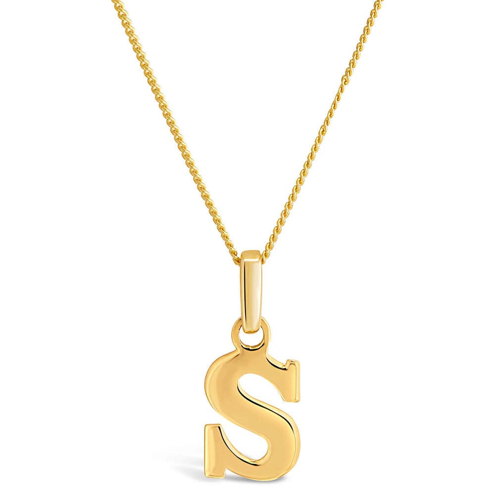 9ct Yellow Gold Plain Initial S Pendant With 16-18' Chain (Chain Included)