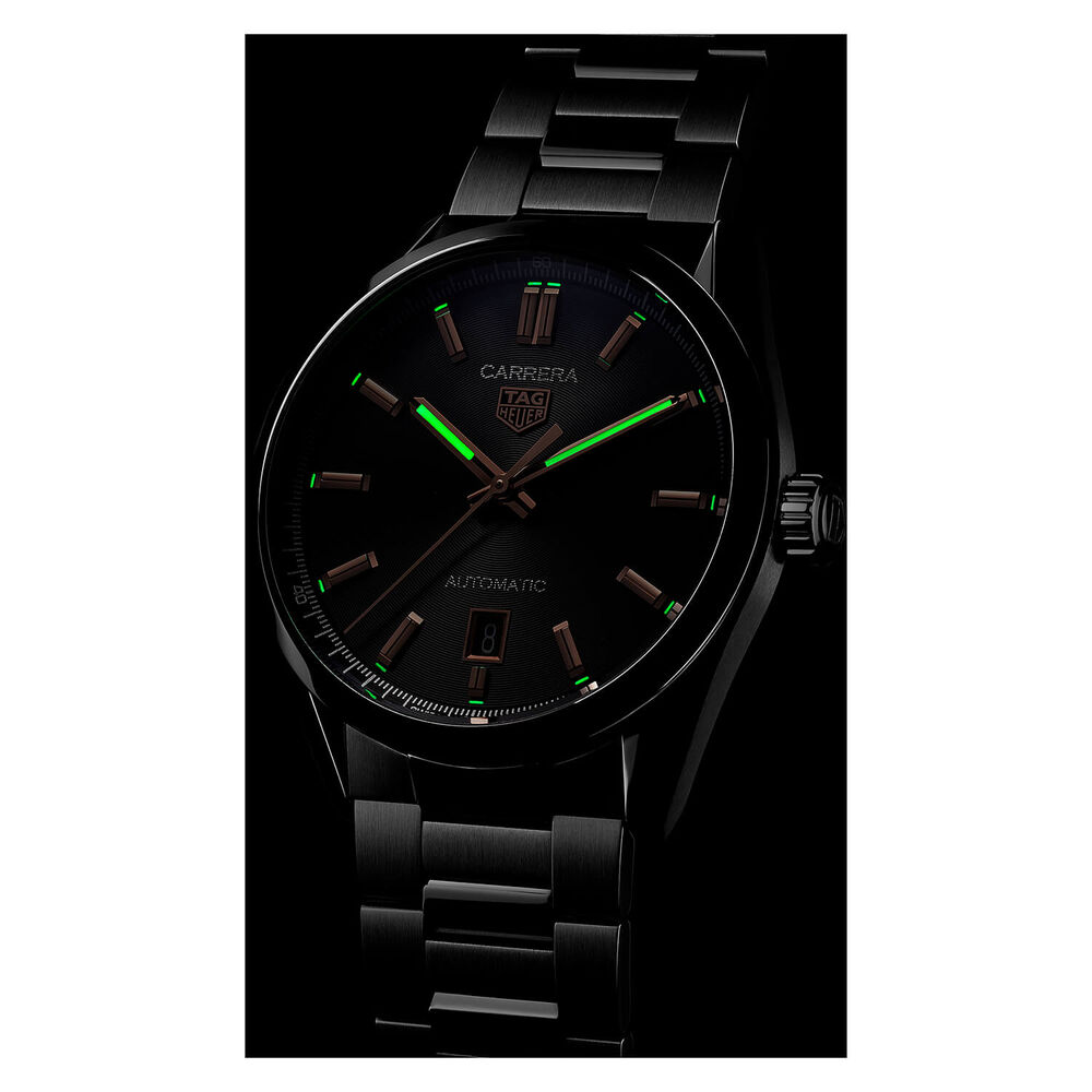 TAG Heuer Carrera Date 39mm Black Dial Rose Gold Index Stainless Steel Bracelet Watch image number 6