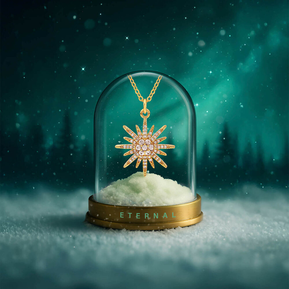 Yellow Gold Plated Sterling Silver Cubic Zirconia Starburst Pendant image number 2