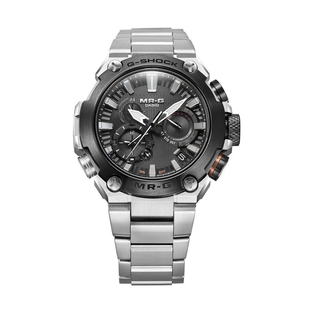 G-SHOCK MR-G 54.7mm Black Dial Silver Titanium Bracelet Watch image number 1