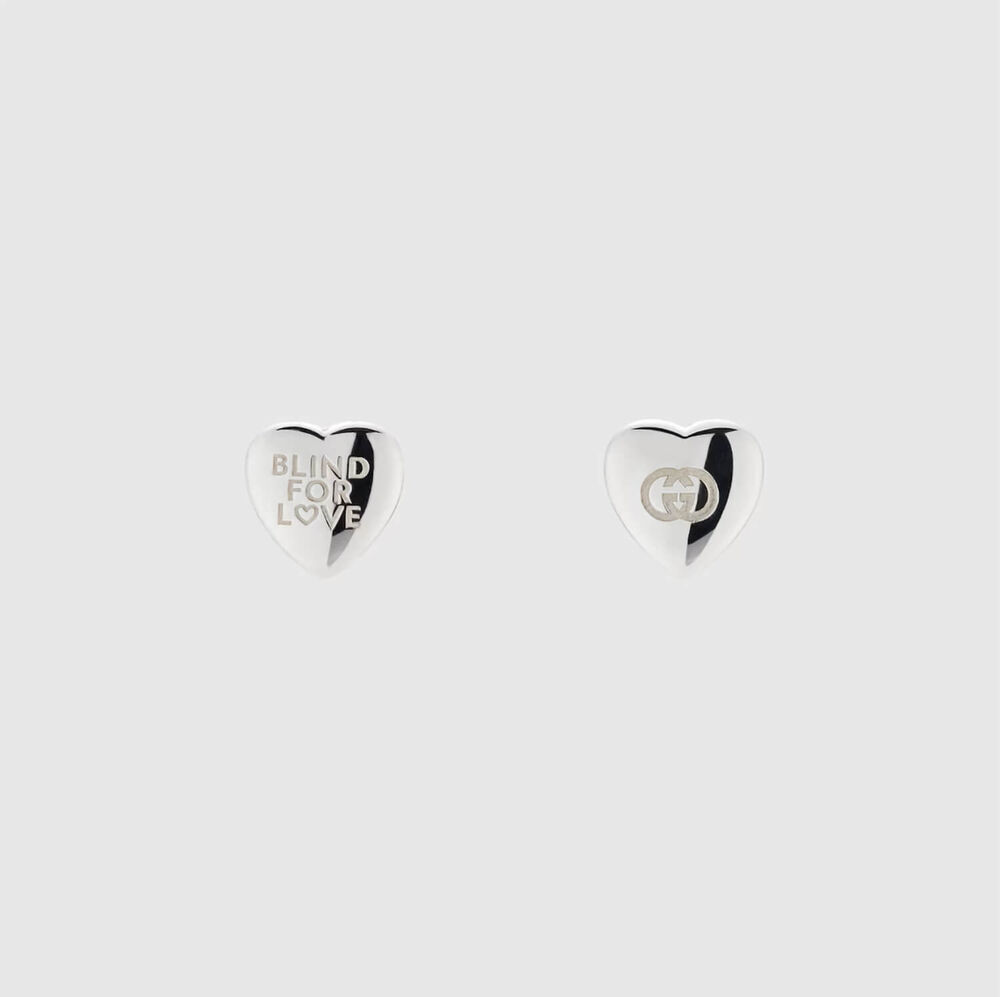Gucci Blind for Love Silver Heart Stud Earrings
