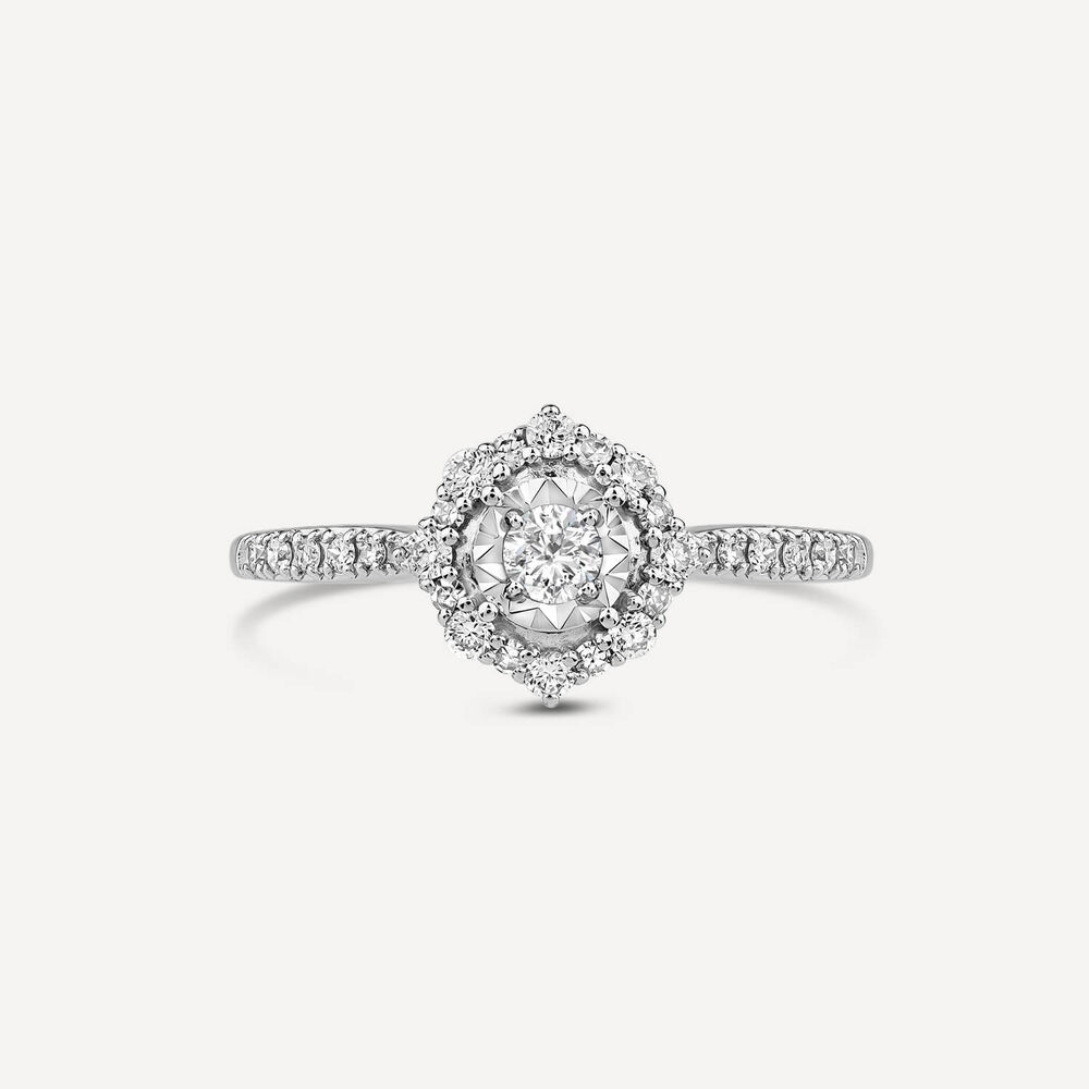 18ct White Gold Illusion 0.35ct Diamond Cluster Shoulders Ring image number 1