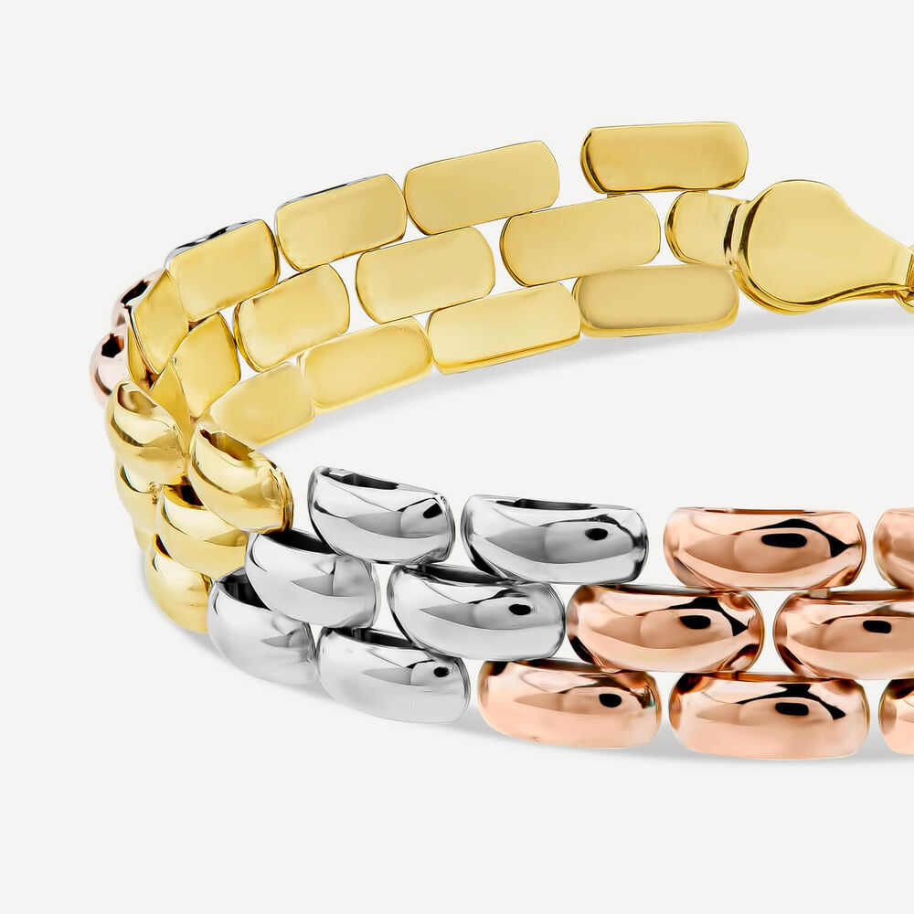 9ct Yellow & White & Rose Gold Polished Bar Track Bracelet image number 1
