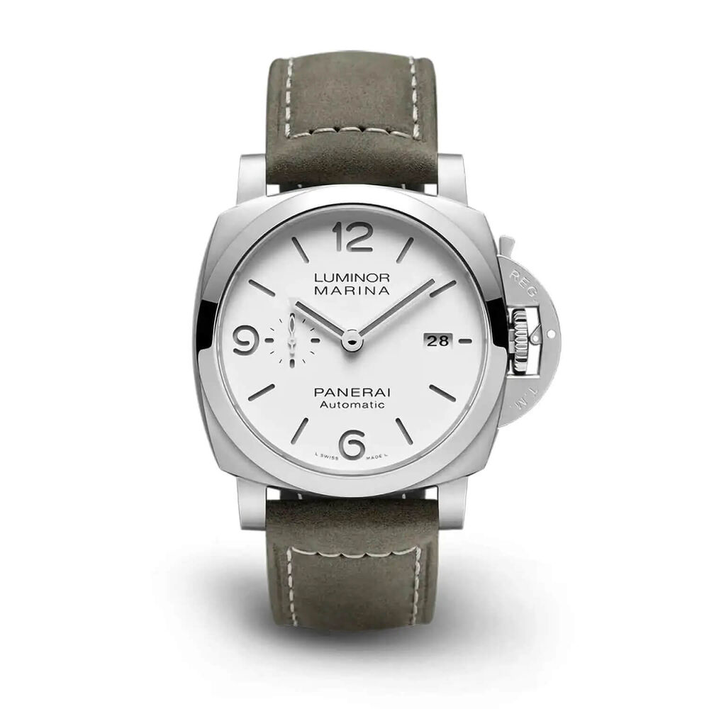 Panerai Luminor 44mm Marina White Dial Green Strap Watch