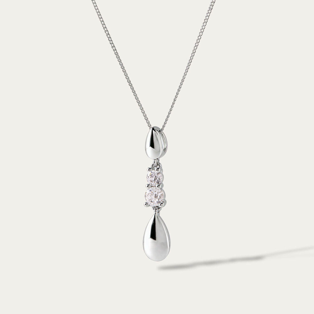 9ct White Gold Double Cubic Zirconia Polished Tears Pendant
