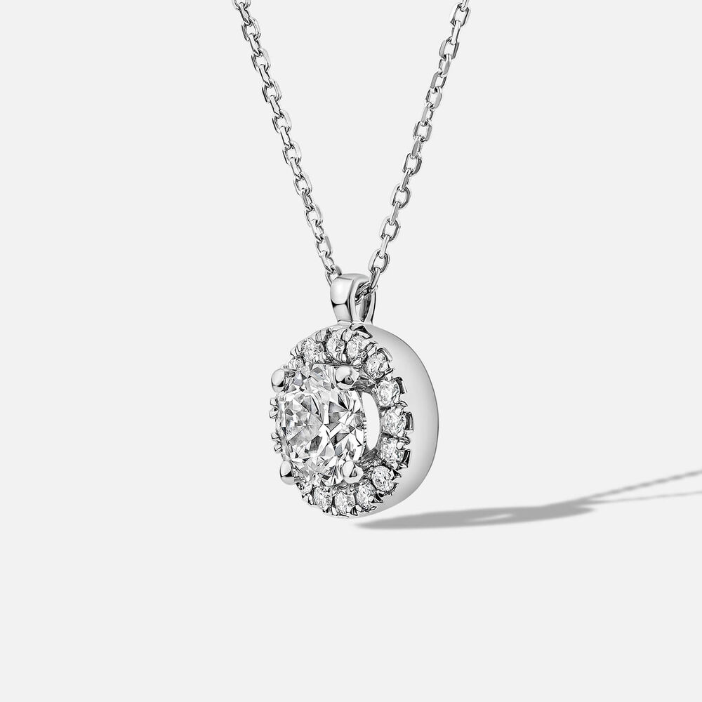 Born 9ct White Gold Lab Grown 0.83ct Halo Diamond Pendant