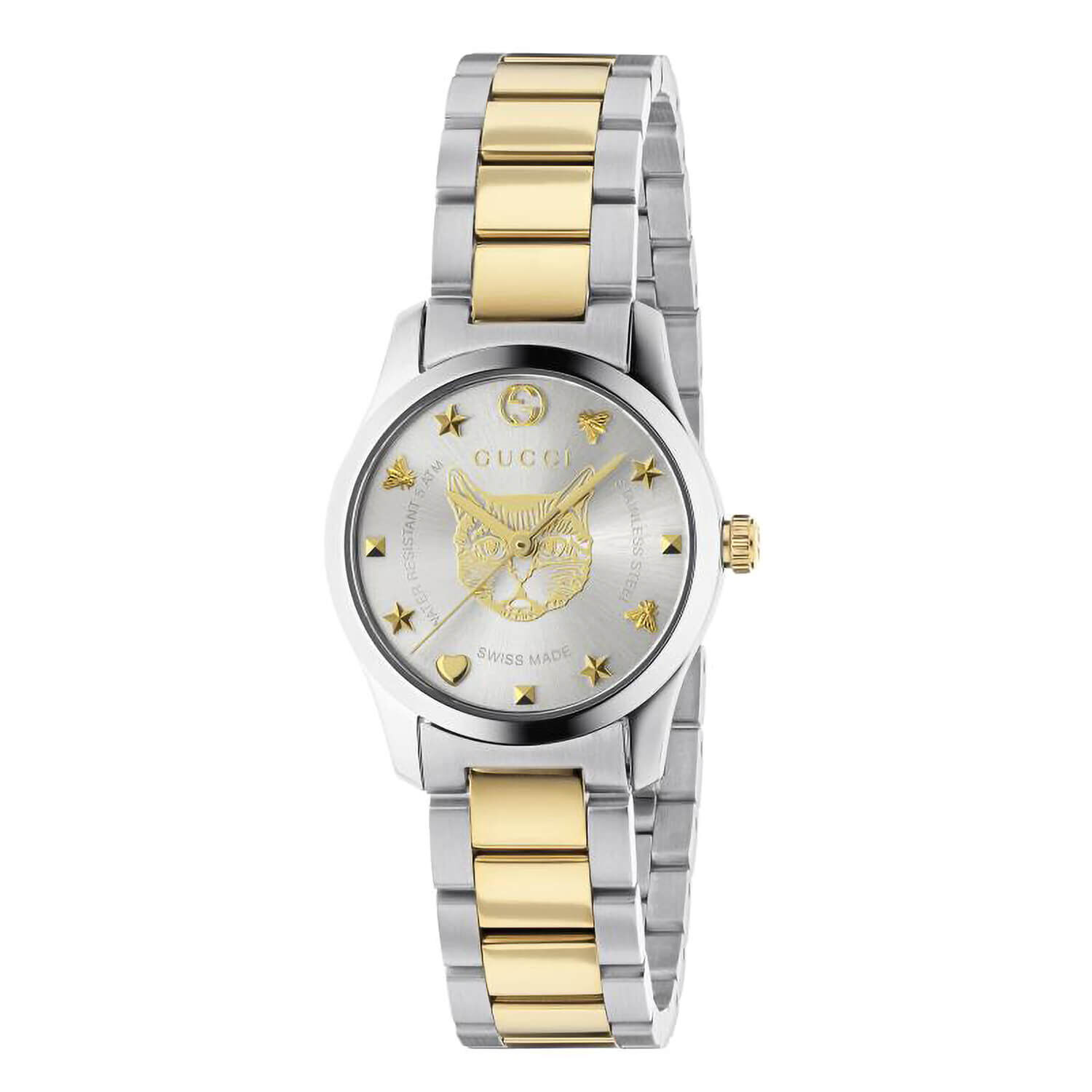 Gucci G Timeless 27mm Feline Dial Two Tone Bracelet Ladies Watch