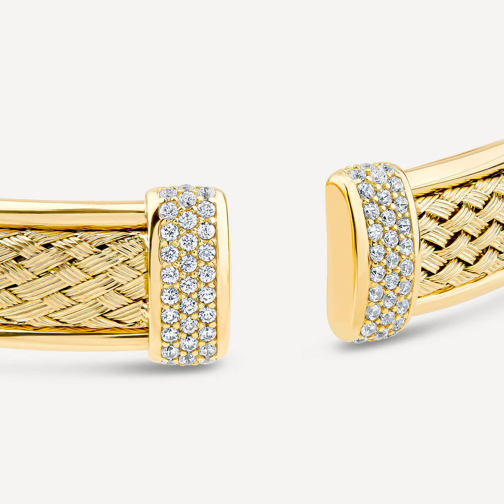 Sterling Silver & Yellow Gold Plated Cubic Zirconia Wheat Design Bangle image number 3