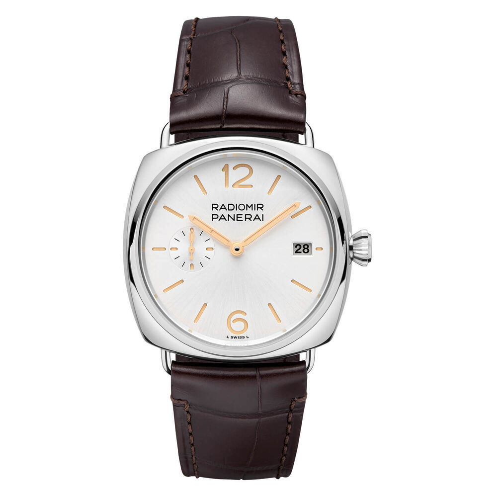 Panerai Radiomir Quaranta 40mm White Dial Rose Gold Indexes Brown Strap Watch