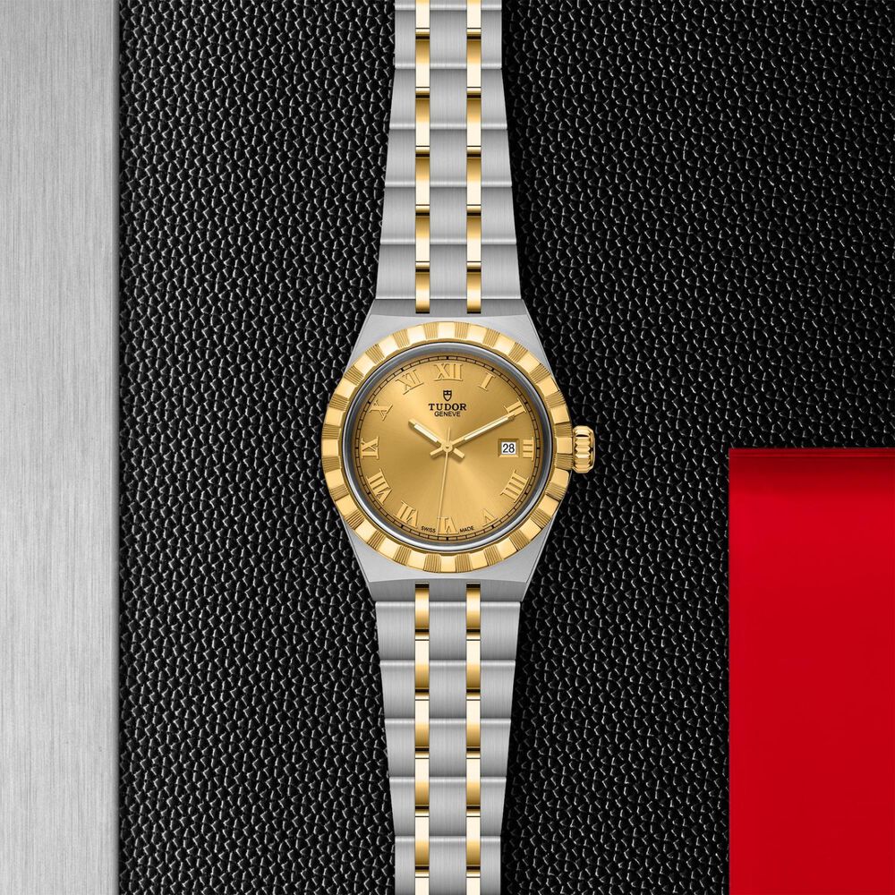 TUDOR Royal 28mm Gold Dial Roman Numerals Two Tone Steel Bracelet Watch