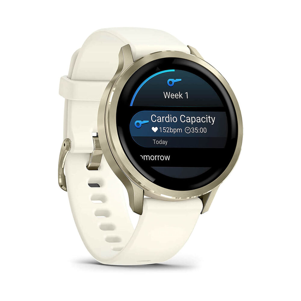 Garmin Venu 4 41mm Lunar Gold Bezel Bone Silicone Strap Watch image number 2