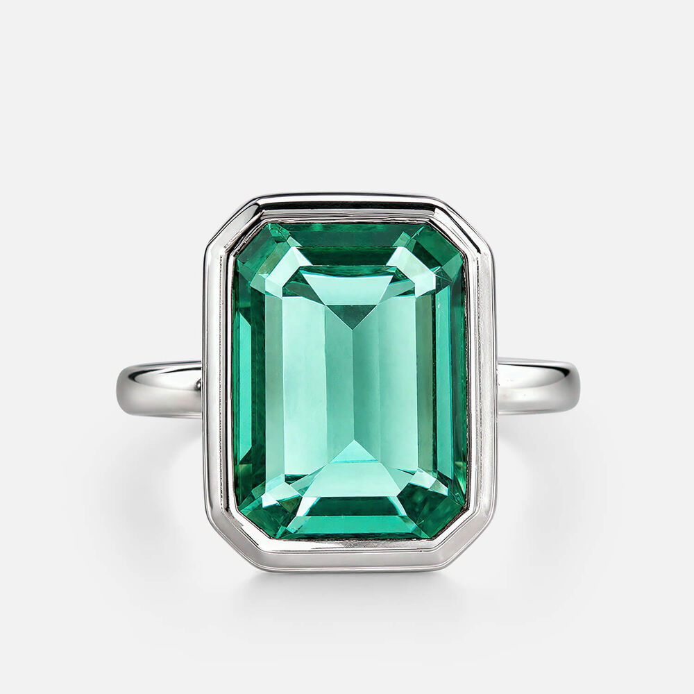 Sterling Silver Rectangular Green Quartz Bezel Set Ring