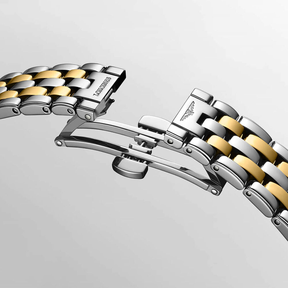 Longines Elegance Flagship Classic 30mm White Dial Diamond Dots Gold PVD Steel Bracelet Watch image number 6