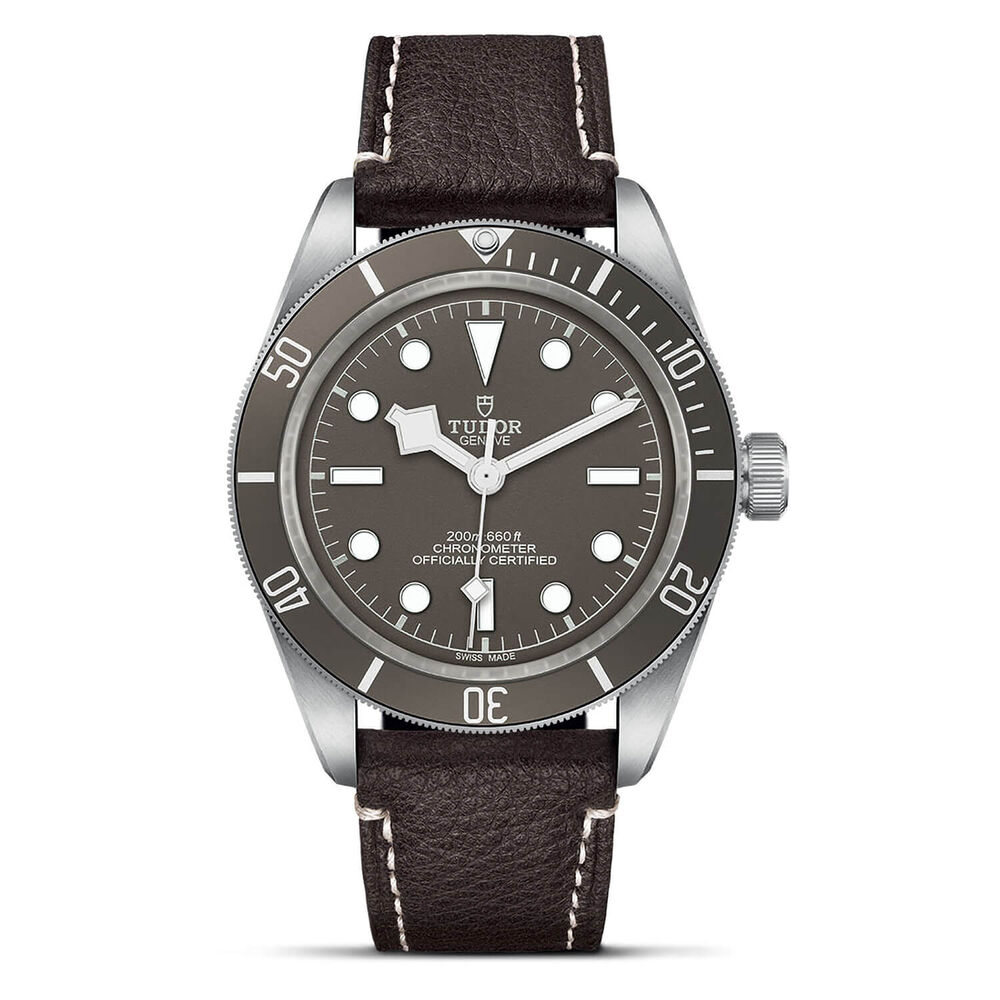 TUDOR Bay Fifty-Eight 39mm Grey Dial Silver Case Brown Leather Strap Watch image number 0