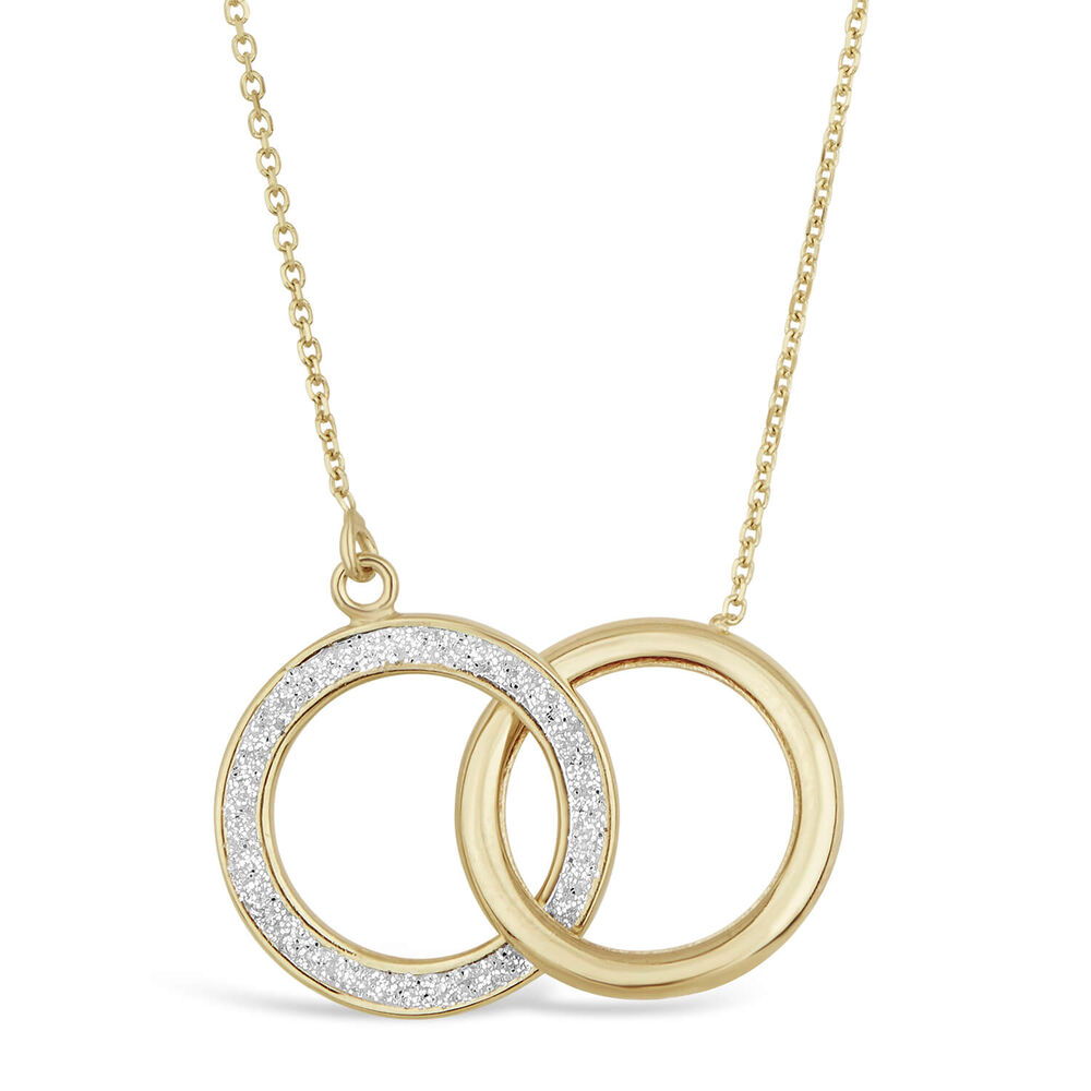 9ct Plain and Glitter Interlocked Circle Pendant